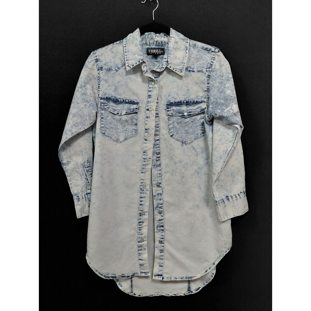 Thrill Acid Wash Light Blue Denim Tunic Dress